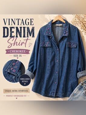 Cherokee Chambray Shirt in Blue with Purple Buttons